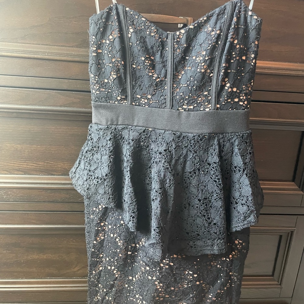 Black and nude mini dress strapless
